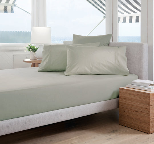Oxford 300TC Crisp Cotton Percale Fitted Combo Range Leafy Sage