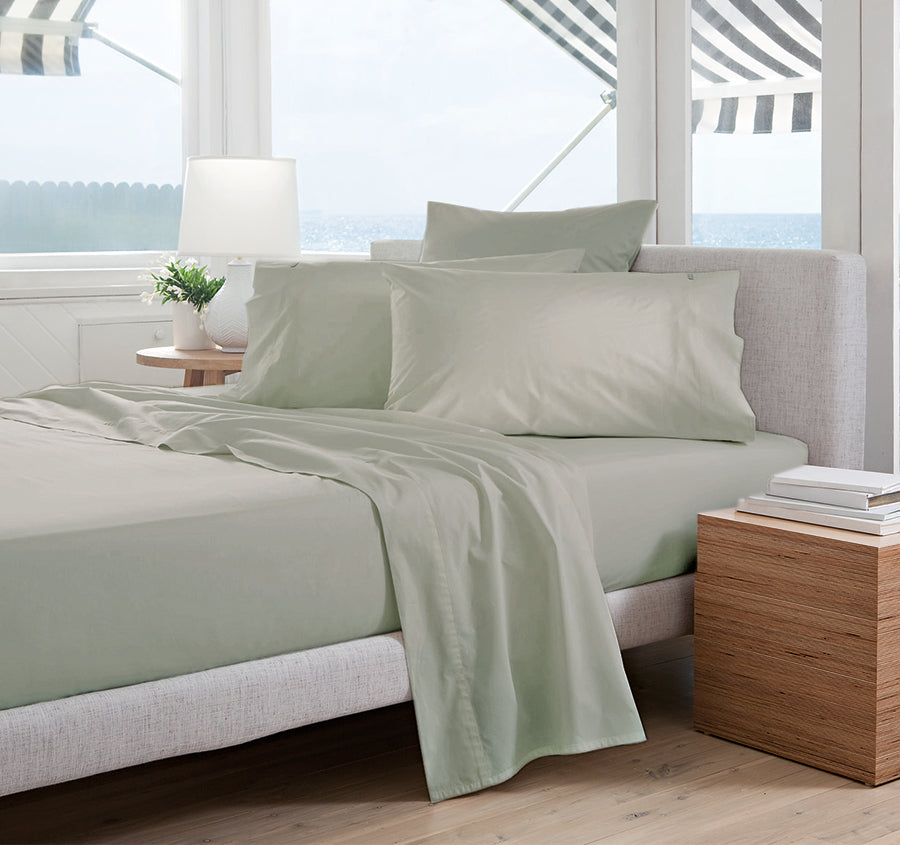 Oxford 300TC Crisp Cotton Percale Sheet Set Range Leafy Sage