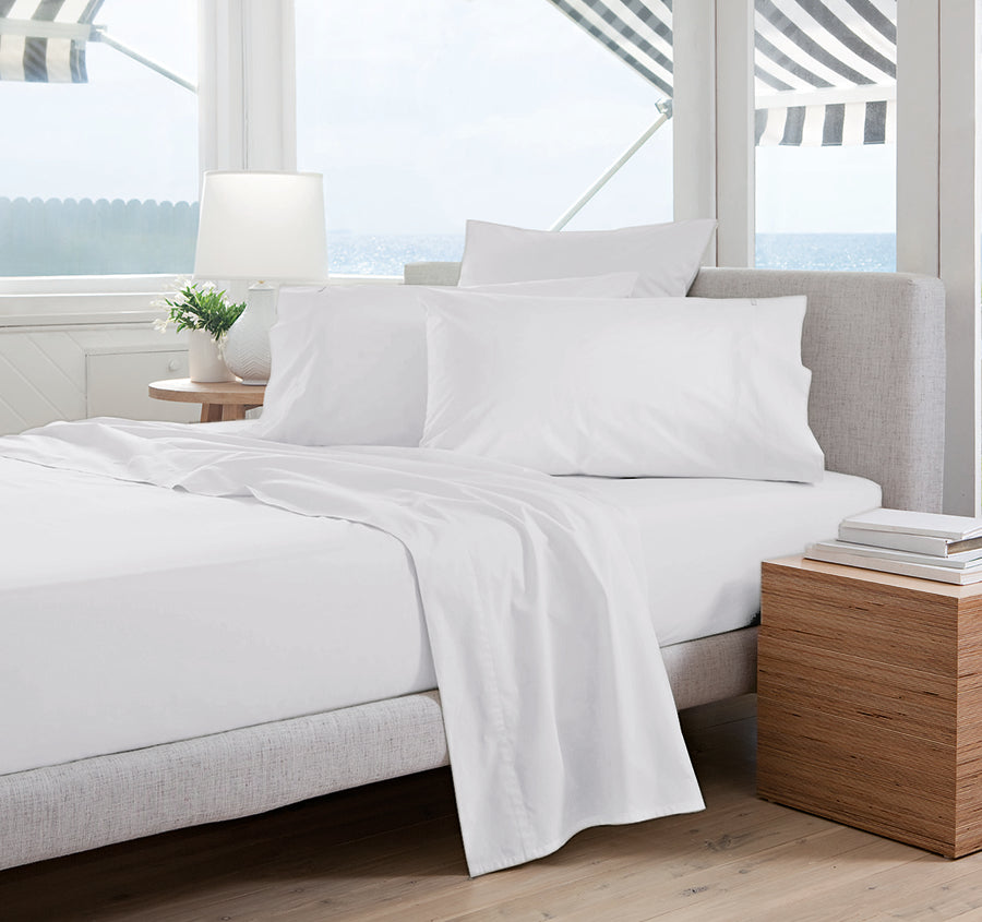 Oxford 300TC Crisp Cotton Percale Sheet Set Range Pure White
