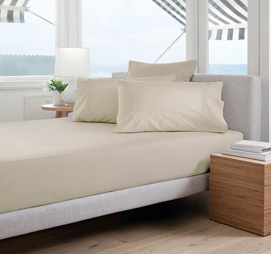 Oxford 300TC Crisp Cotton Percale Fitted Combo Range Sandstone