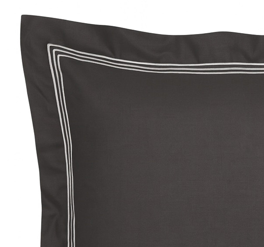 Signature 500TC Embroidered Egyptian Cotton Tailored European Pillowcase Charcoal Grey and Pure White
