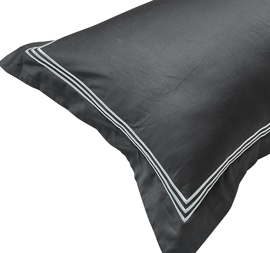 Signature 500TC Embroidered Egyptian Cotton Tailored European Pillowcase Charcoal Grey and Pure White