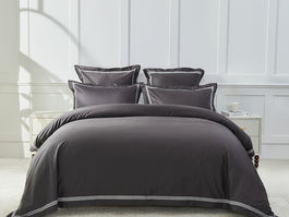 Signature 500TC Embroidered Egyptian Cotton Tailored European Pillowcase Charcoal Grey and Pure White