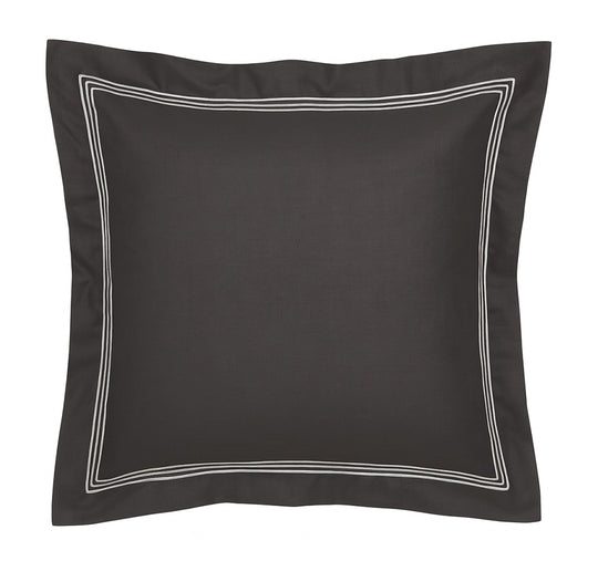 Signature 500TC Embroidered Egyptian Cotton Tailored European Pillowcase Charcoal Grey and Pure White