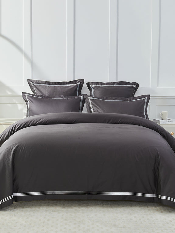Signature 500TC Embroidered Egyptian Cotton Quilt Cover Set Range Charcoal Grey and Pure White