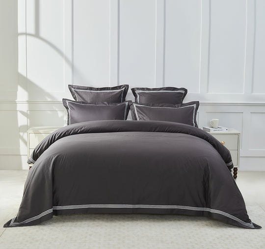 Signature 500TC Embroidered Egyptian Cotton Quilt Cover Set Range Charcoal Grey and Pure White