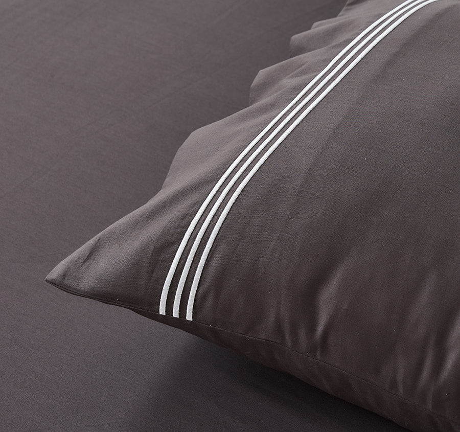 Signature 500TC Embroidered Egyptian Cotton Standard Pillowcase Pair Charcoal Grey and Pure White