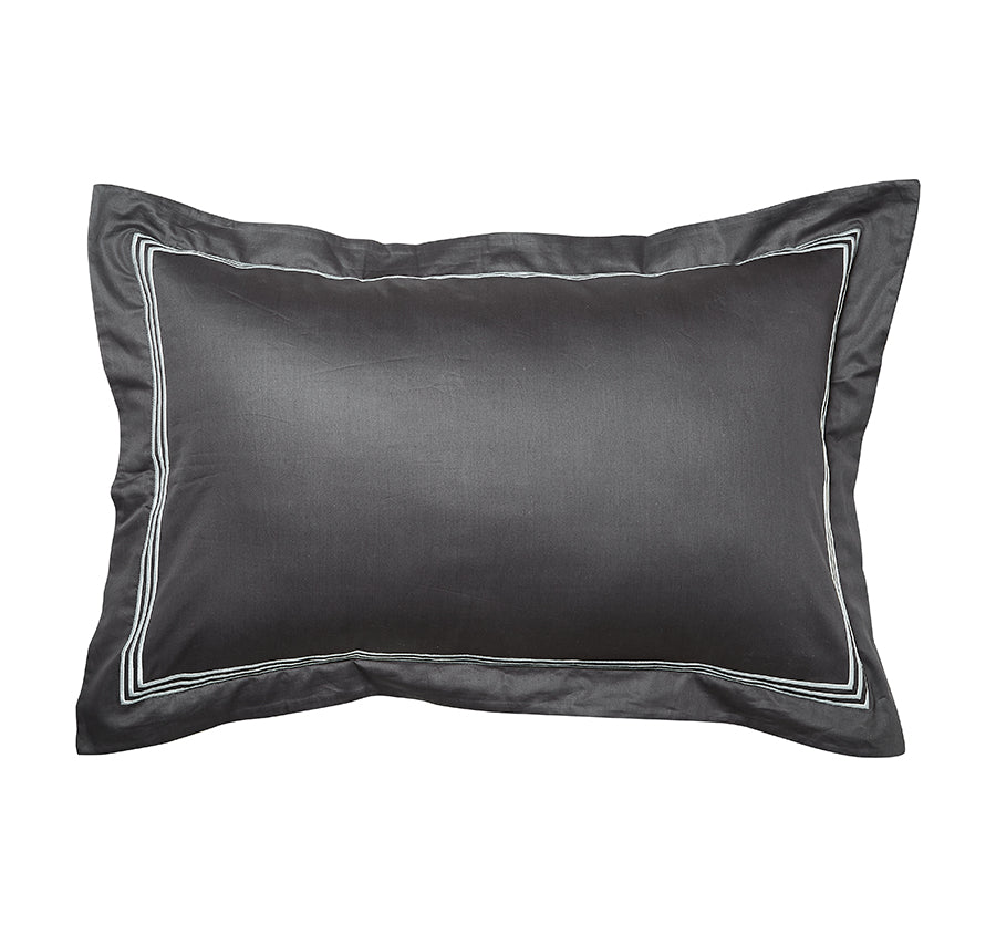 Signature 500TC Embroidered Egyptian Cotton Tailored Standard Pillowcase Pair Charcoal Grey and Pure White