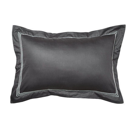 Signature 500TC Embroidered Egyptian Cotton Tailored Standard Pillowcase Pair Charcoal Grey and Pure White