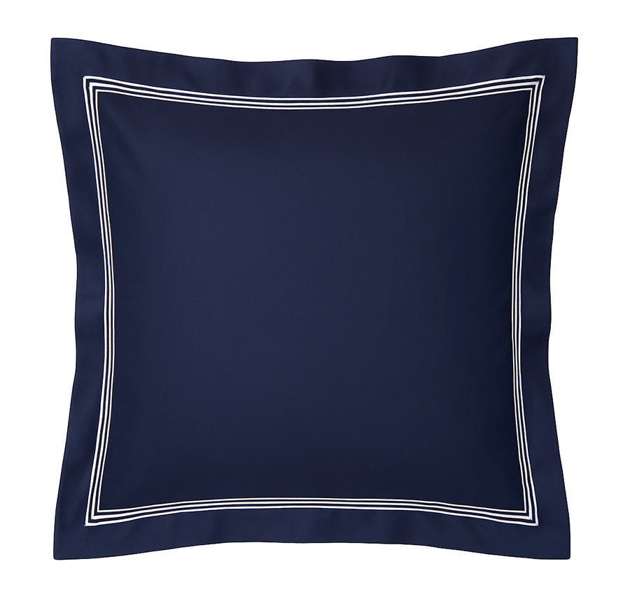 Signature 500TC Embroidered Egyptian Cotton Tailored European Pillowcase Midnight Navy and Pure White
