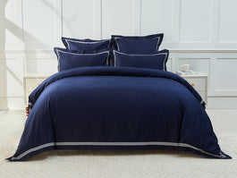 Signature 500TC Embroidered Egyptian Cotton Tailored European Pillowcase Midnight Navy and Pure White