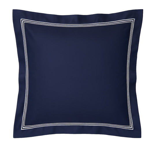 Signature 500TC Embroidered Egyptian Cotton Tailored European Pillowcase Midnight Navy and Pure White