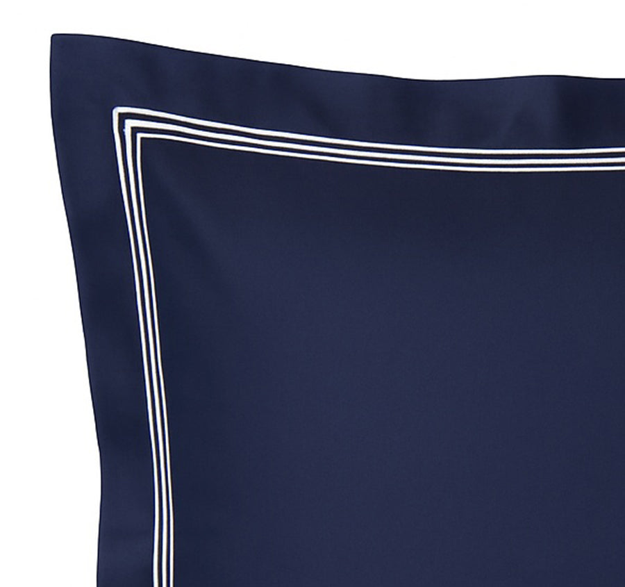 Signature 500TC Embroidered Egyptian Cotton Tailored Standard Pillowcase Pair Midnight Navy and Pure White