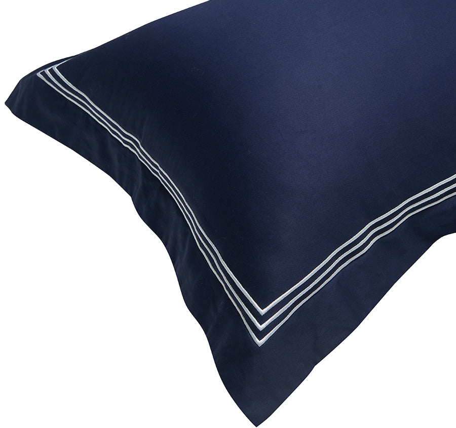 Signature 500TC Embroidered Egyptian Cotton Tailored Standard Pillowcase Pair Midnight Navy and Pure White