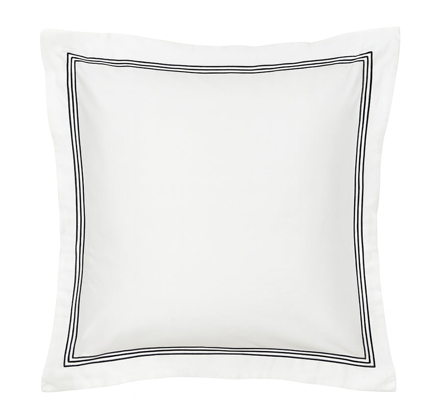 Signature 500TC Embroidered Egyptian Cotton Tailored European Pillowcase Pure White and Black