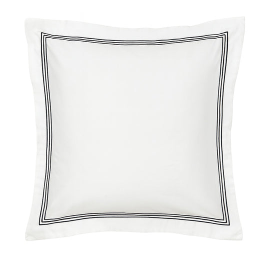 Signature 500TC Embroidered Egyptian Cotton Tailored European Pillowcase Pure White and Black