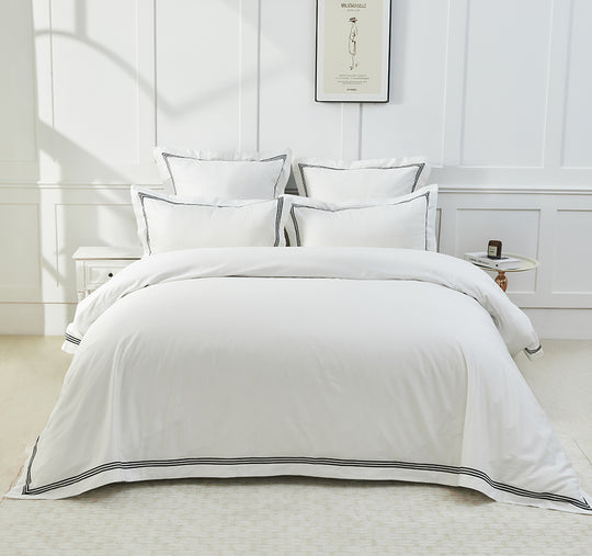 Signature 500TC Embroidered Egyptian Cotton Quilt Cover Set Range Pure White and Black