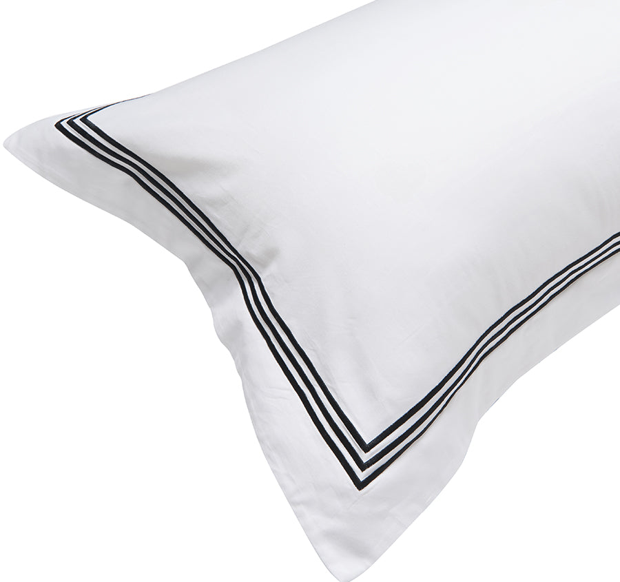 Signature 500TC Embroidered Egyptian Cotton Tailored Standard Pillowcase Pair Pure White and Black