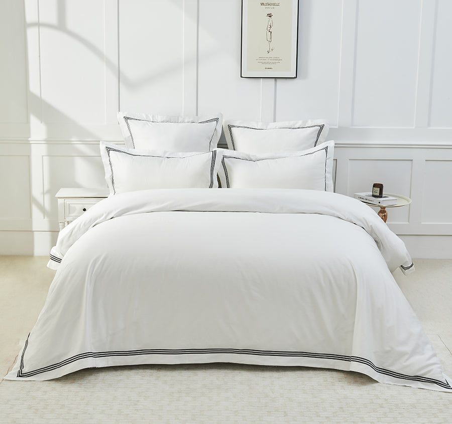 Signature 500TC Embroidered Egyptian Cotton Tailored Standard Pillowcase Pair Pure White and Black