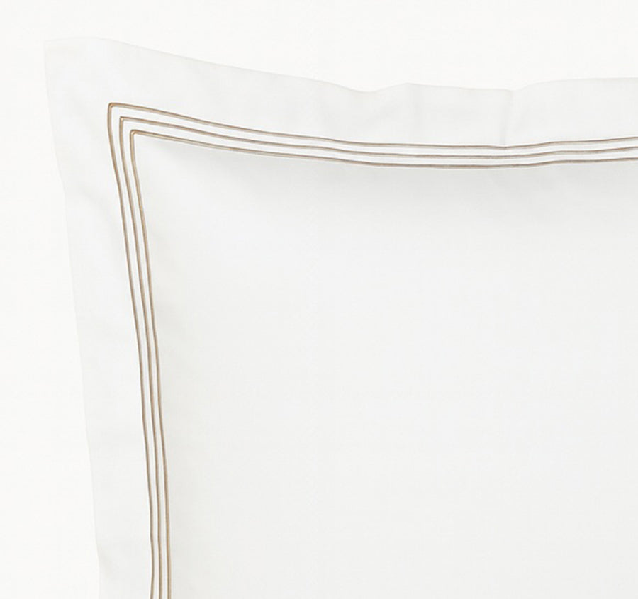 Signature 500TC Embroidered Egyptian Cotton Tailored European Pillowcase Pure White and Warm Taupe