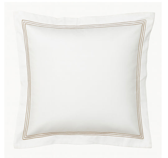 Signature 500TC Embroidered Egyptian Cotton Tailored European Pillowcase Pure White and Warm Taupe