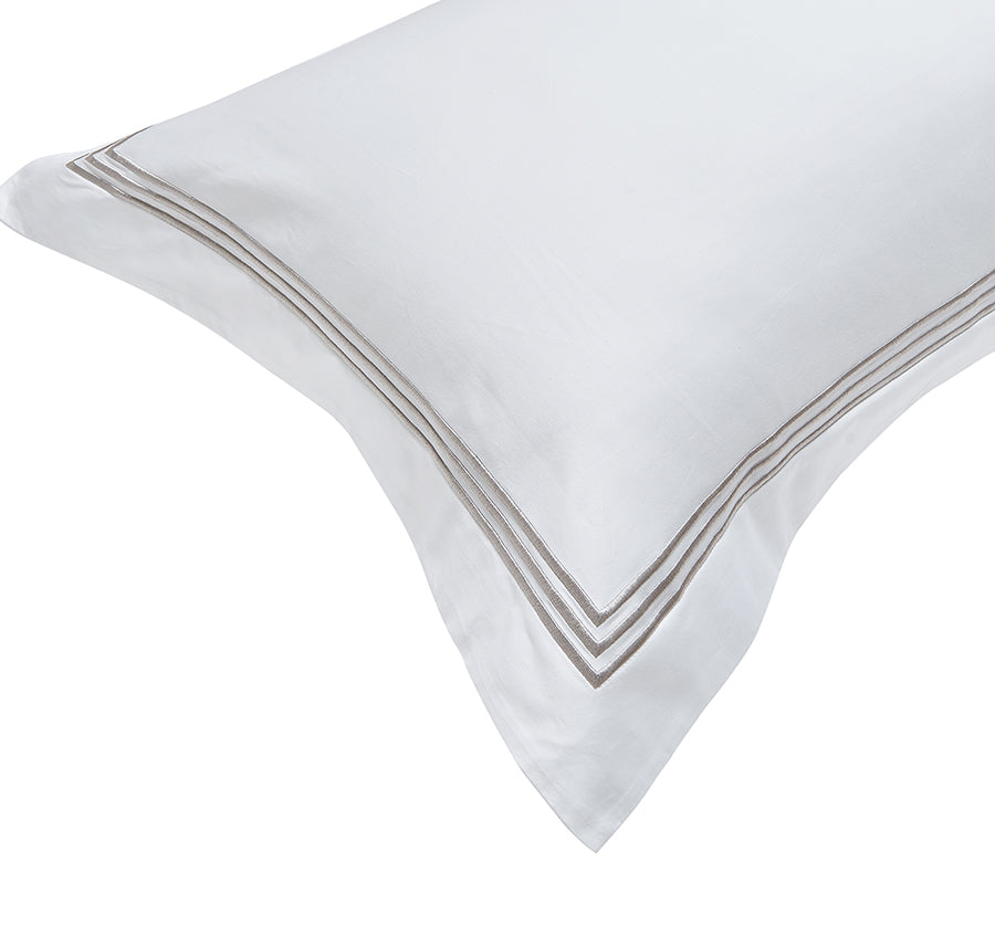Signature 500TC Embroidered Egyptian Cotton Quilt Cover Set Range Pure White and Warm Taupe