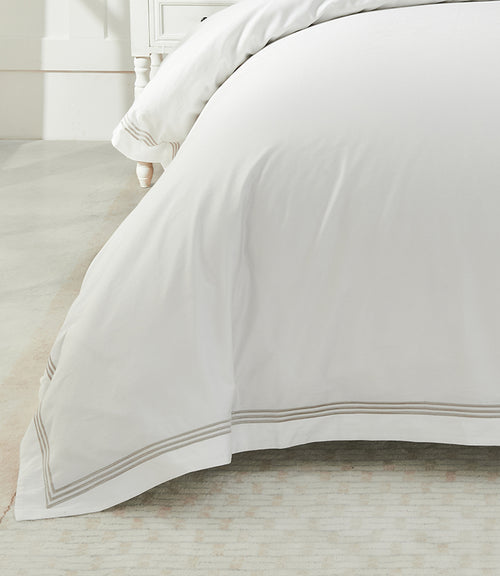 Signature 500TC Embroidered Egyptian Cotton Quilt Cover Set Range Pure White and Warm Taupe