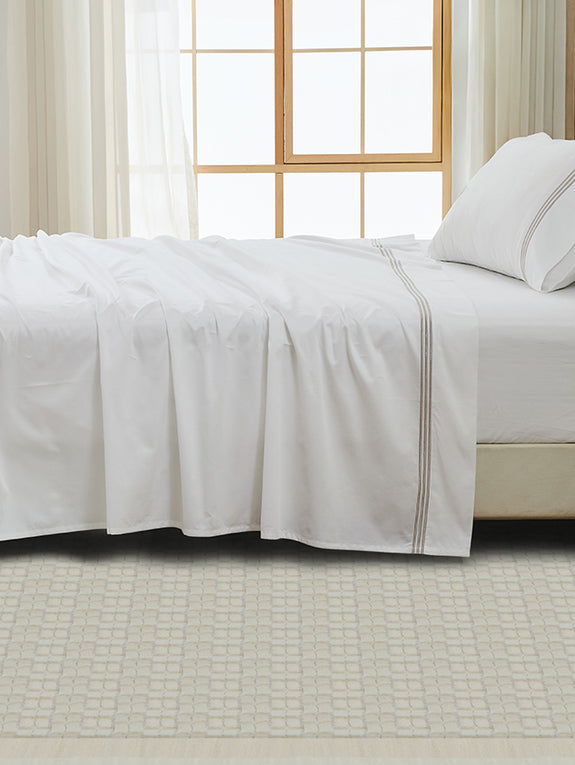 Signature 500TC Embroidered Egyptian Cotton Mega Sheet Set Range Pure White and Warm Taupe