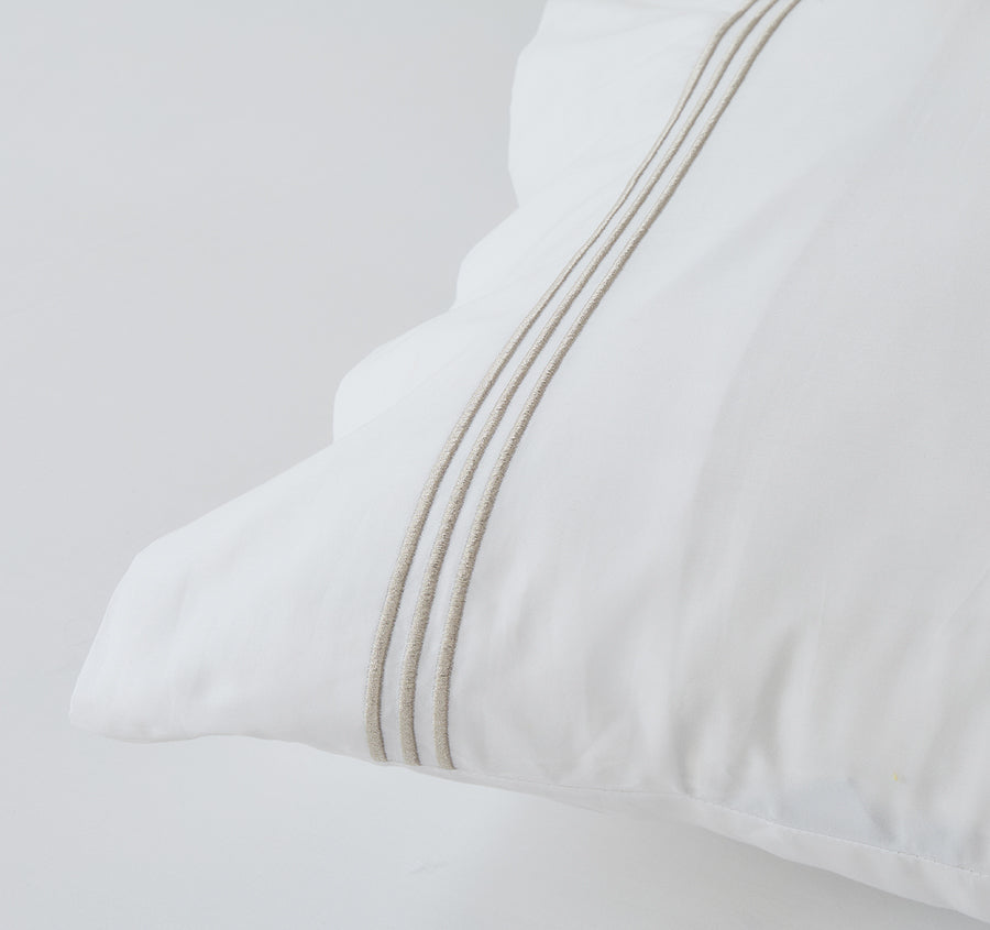 Signature 500TC Embroidered Egyptian Cotton Standard Pillowcase Pair Pure White and Warm Taupe
