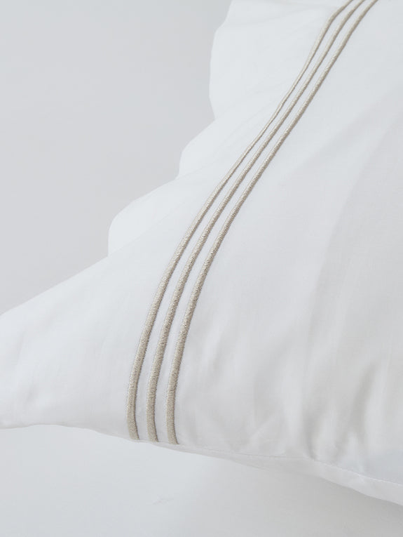 Signature 500TC Embroidered Egyptian Cotton Standard Pillowcase Pair Pure White and Warm Taupe