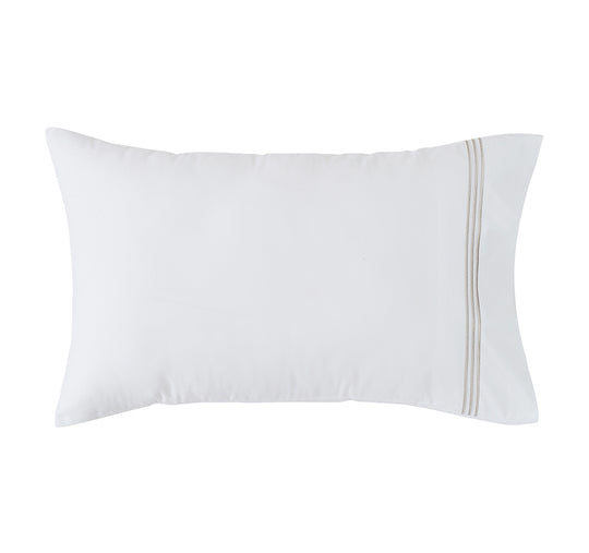 Signature 500TC Embroidered Egyptian Cotton Standard Pillowcase Pair Pure White and Warm Taupe