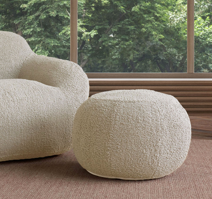 Boucle Small Round Pouffe Cream