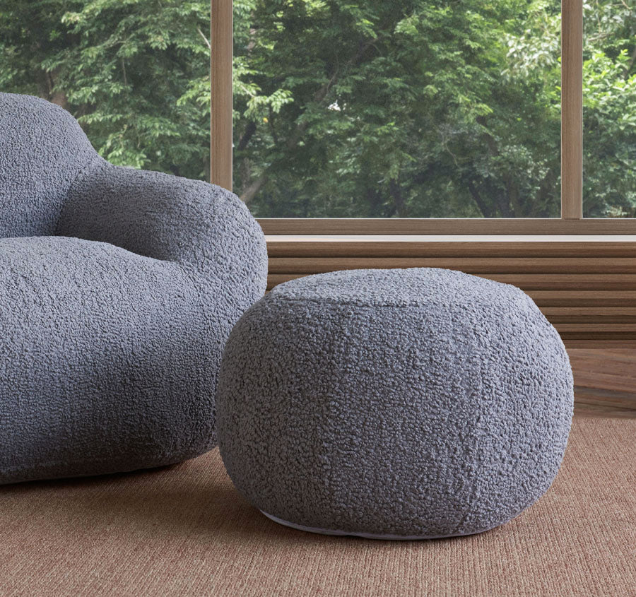 Boucle Small Round Pouffe Grey