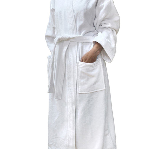 Cotton Velour One Size Bathrobe White