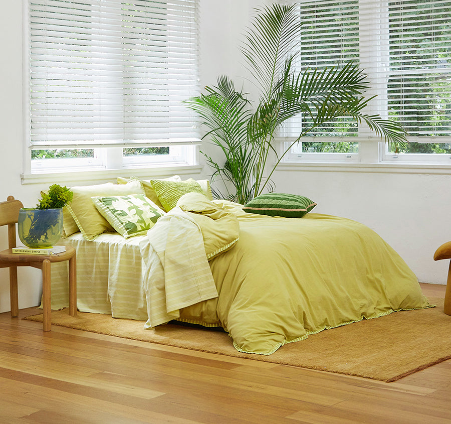 Blanket Stitch Quilt Cover Set Range Lime