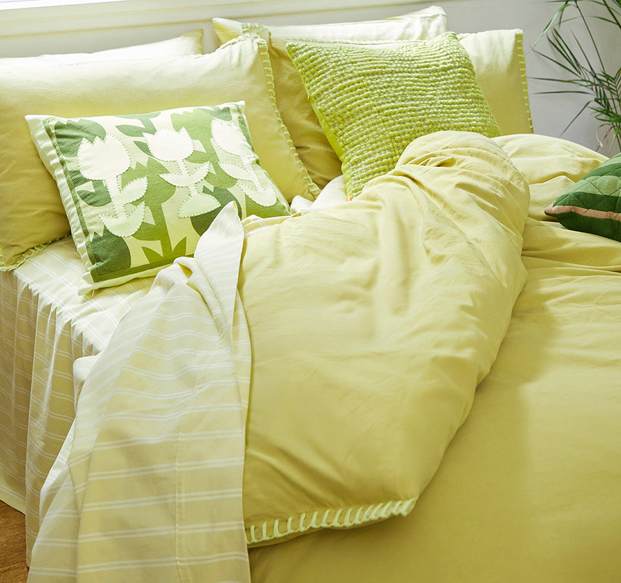 Blanket Stitch Quilt Cover Set Range Lime
