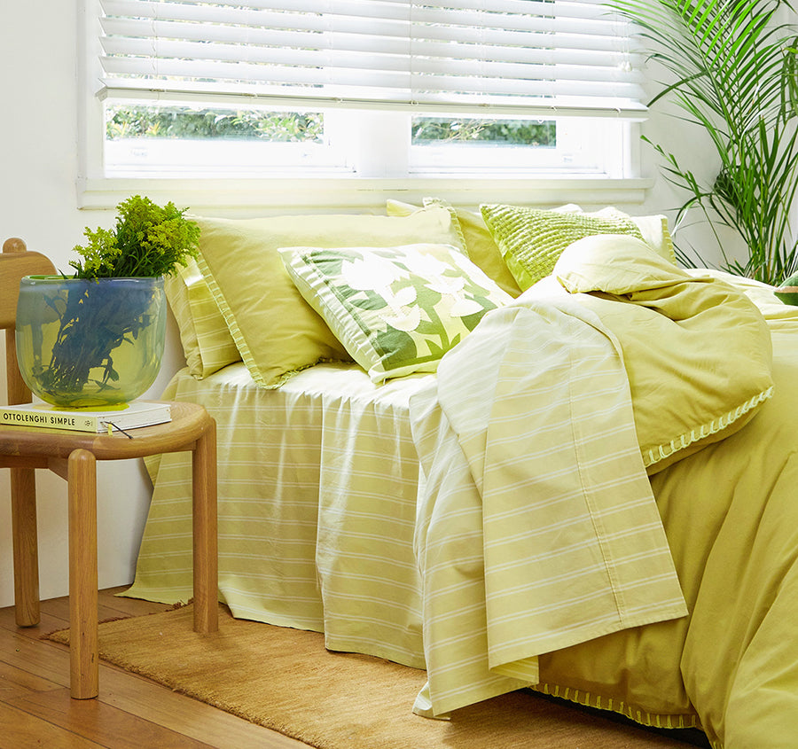 Blanket Stitch Quilt Cover Set Range Lime