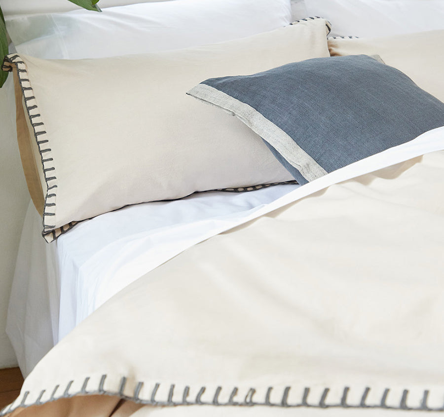 Blanket Stitch Quilt Cover Set Range Oatmeal