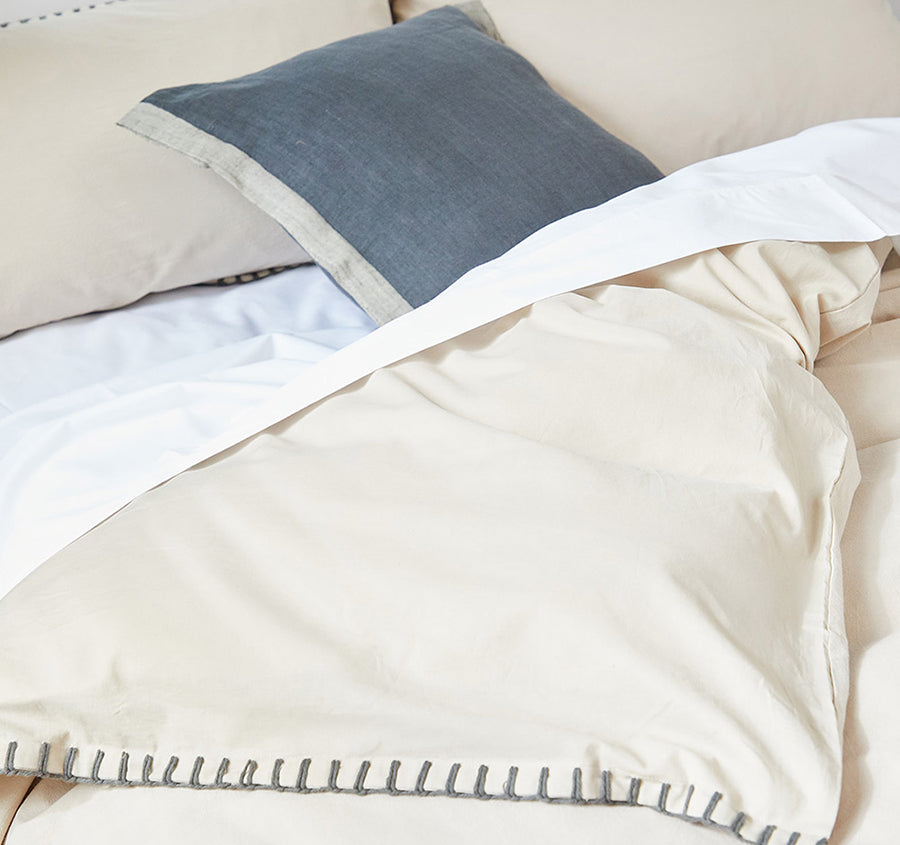 Blanket Stitch Quilt Cover Set Range Oatmeal