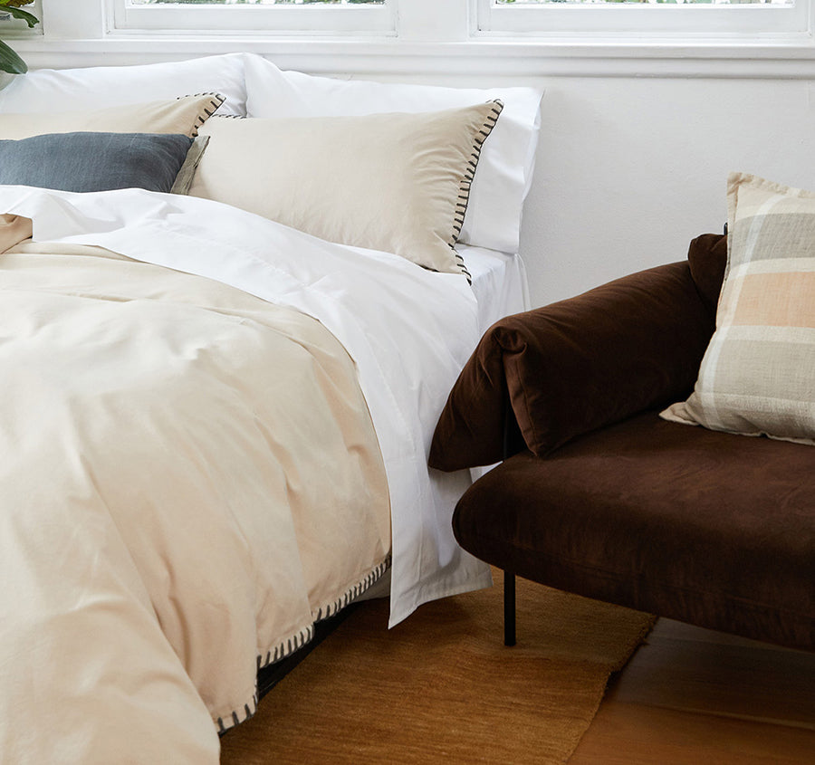 Blanket Stitch Quilt Cover Set Range Oatmeal