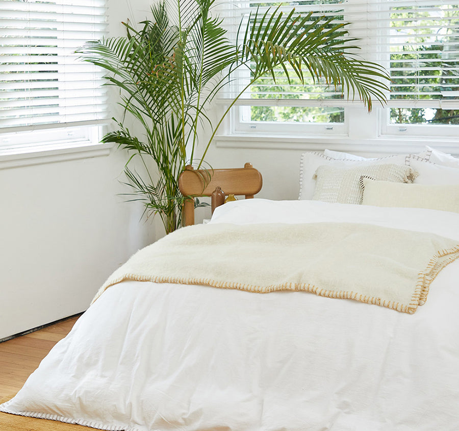 Blanket Stitch Quilt Cover Set Range White