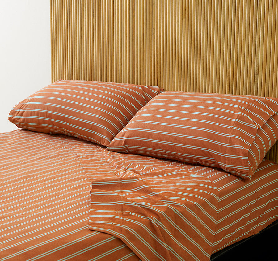 Pinstripe Cotton Mega Sheet Set Range Rust