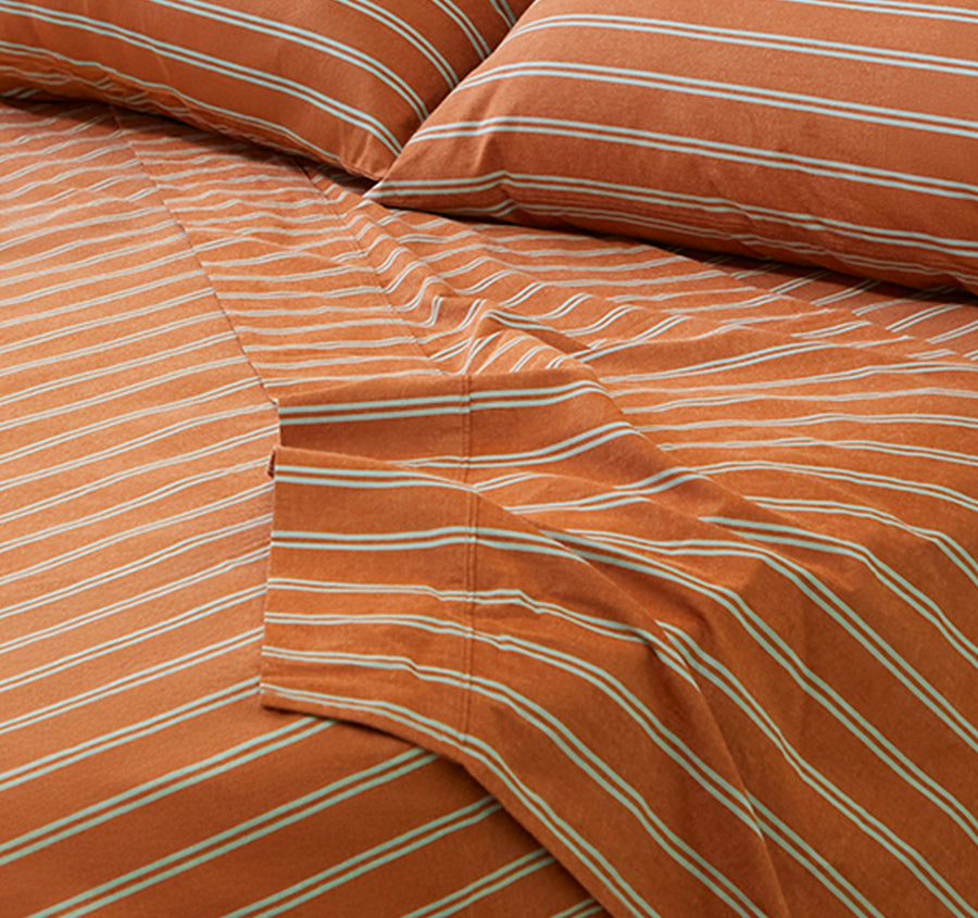 Pinstripe Cotton Mega Sheet Set Range Rust