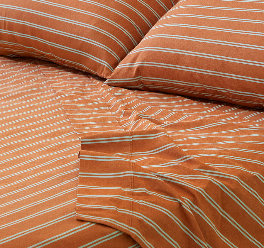 Pinstripe Cotton Mega Sheet Set Range Rust