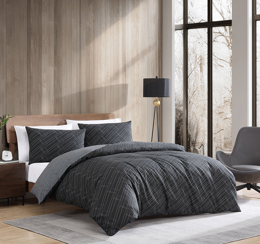 Diagonal Stitch Quilt Cover Set Range Black