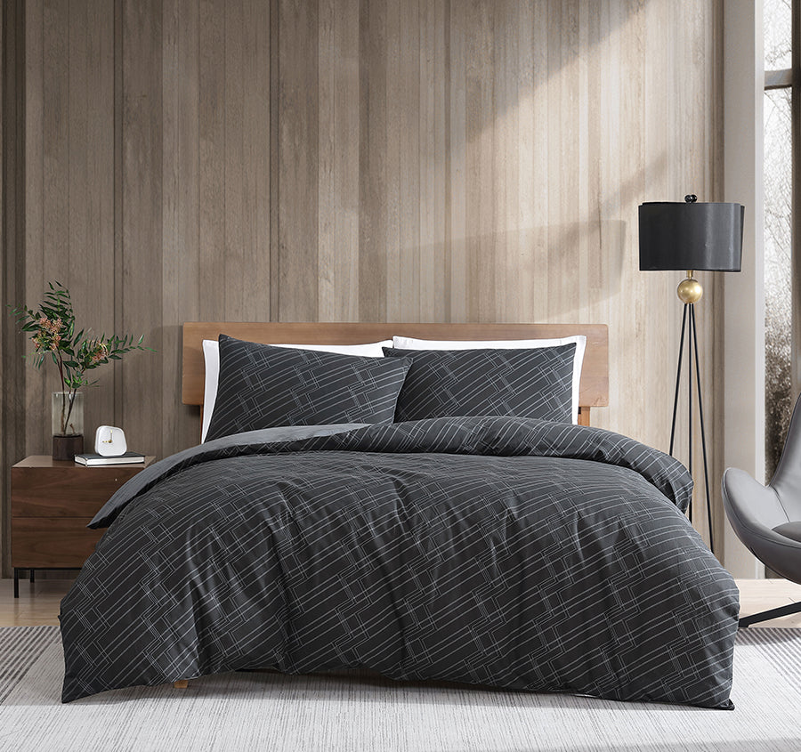 Diagonal Stitch Quilt Cover Set Range Black