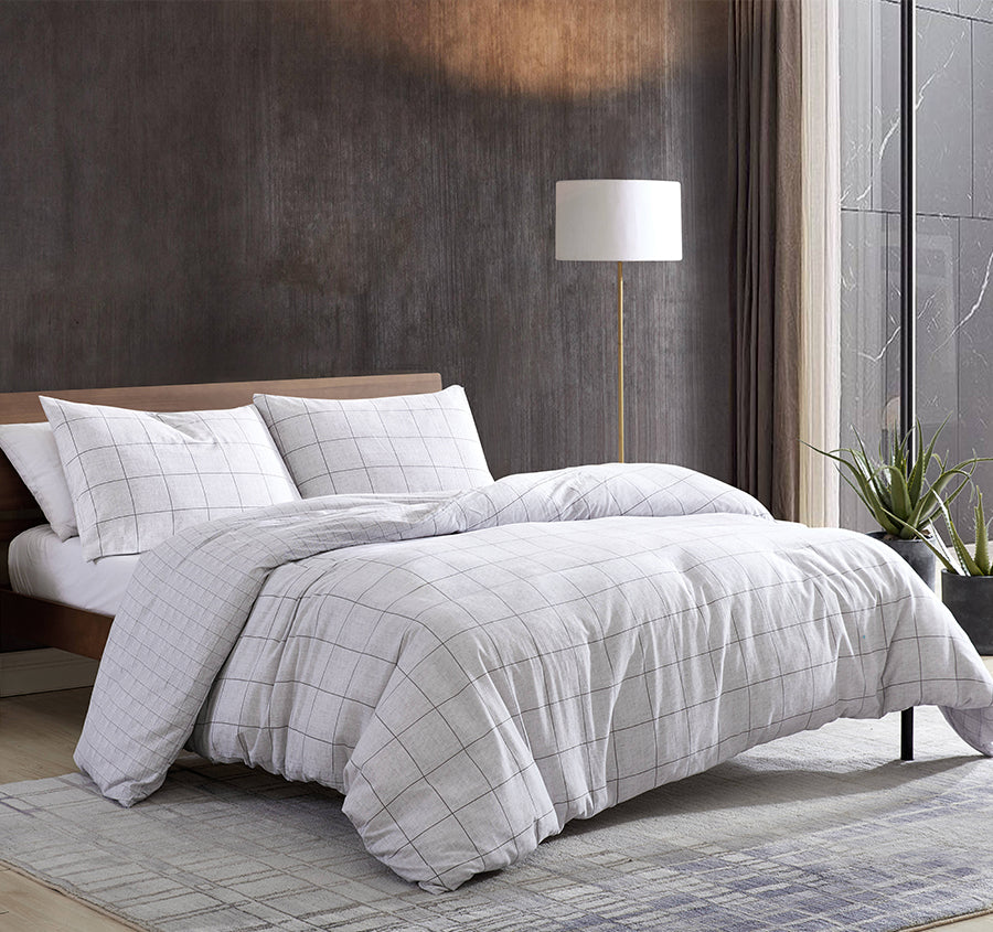 Holden Grid Quilt Cover Set Range Grey