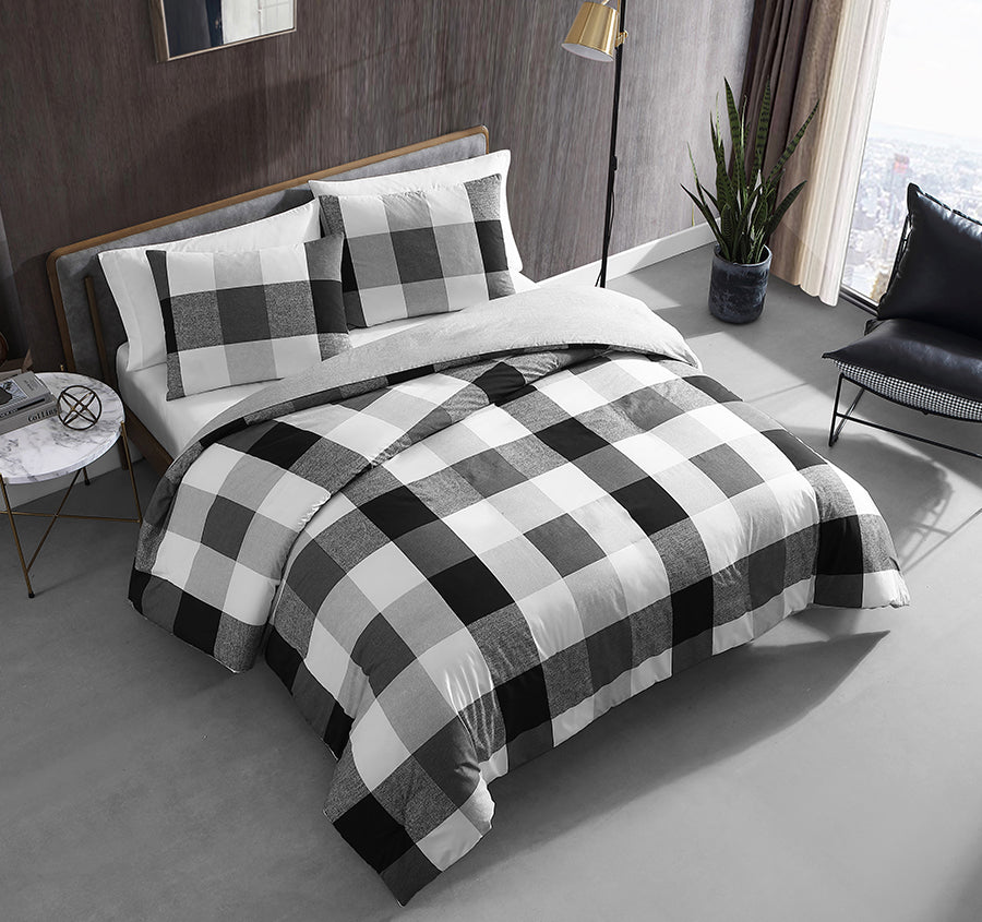 Prospect Plaid Quilt Cover Set Range Black and White
