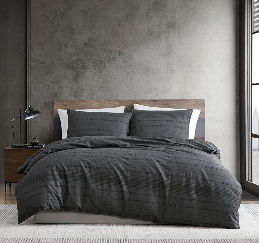 Soho Logo Stripe Quilt Cover Set Range Black