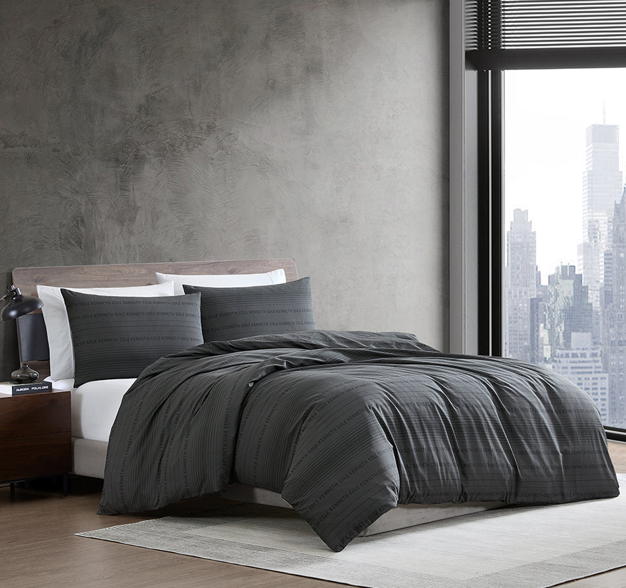 Soho Logo Stripe Quilt Cover Set Range Black